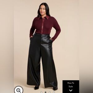 Eloquii Faux Leather Wide Leg Pants Black Size 16 NWT